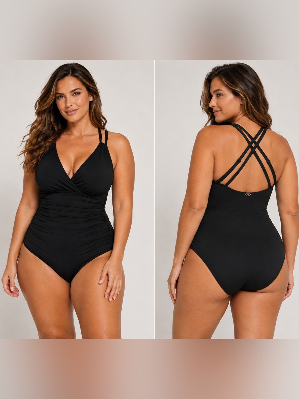 Jantzen Size 14 Black One Piece Swimsuit Strappy Tummy Control $89 NWT